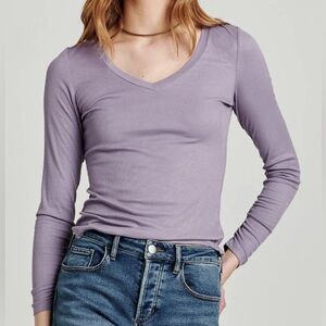 Another Love Sophie Long Sleeve Ribbed Tee Purple Dove - S